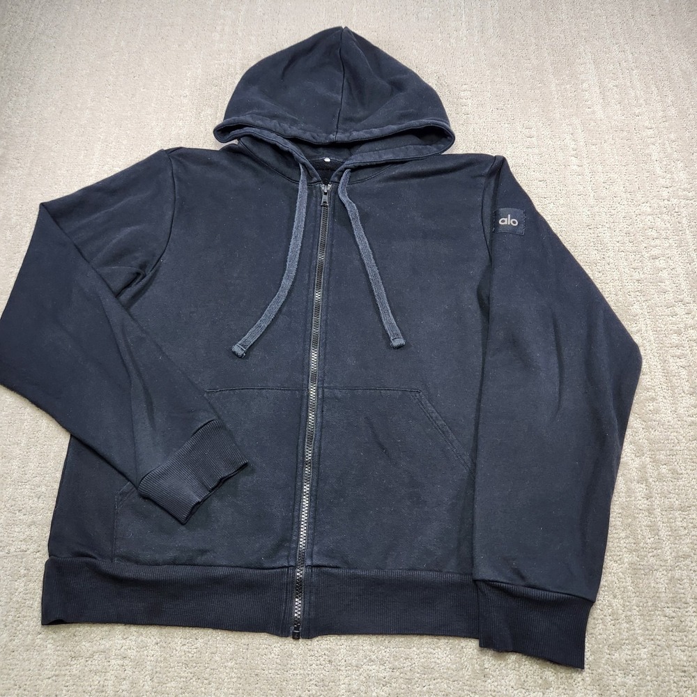 Alo Yoga Hoodie Men Medium Everyday Full Zip Cotton Fleece Black Training